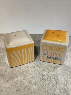 Vintage Cooking is Love Made visible White & Yellow Salt and Pepper Shakers